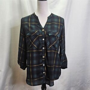 Alice Blue For Stitch Fix Green Plaid Button Front Blouse Size Small
